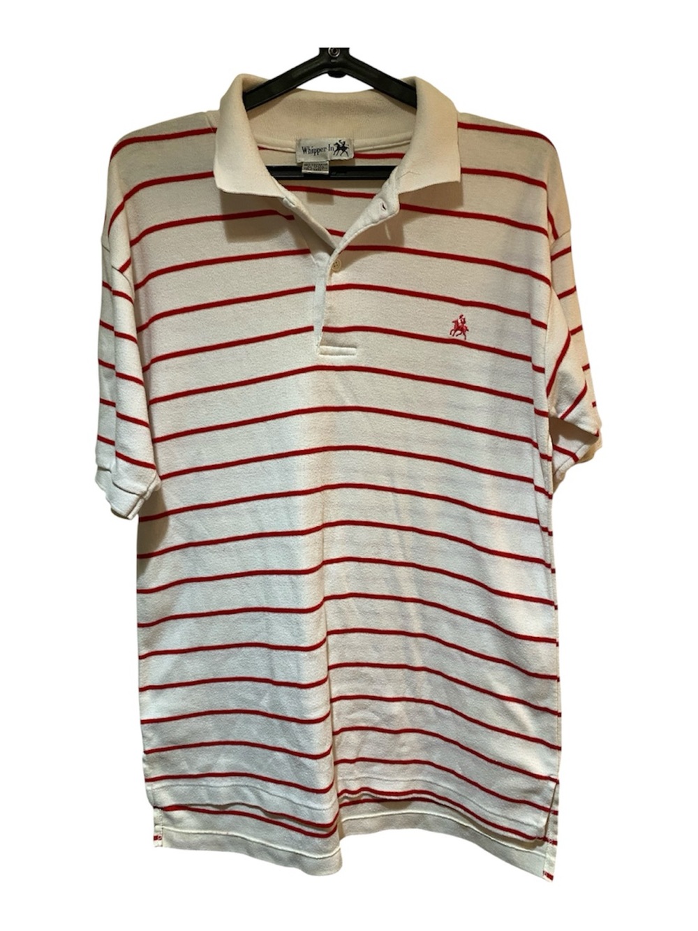 Whipper In White Polo with Red Stripes Size Large Polyester Cotton blend